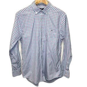 Vineyard Vines Green Blue Pink Plaid Slim Fit Tucker LS Button Down Shirt Size L